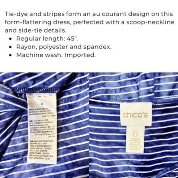 Chico’s Tie Dye Maxi Dress Striped Nautical Blue White Sundress Small - Picture 10 of 11